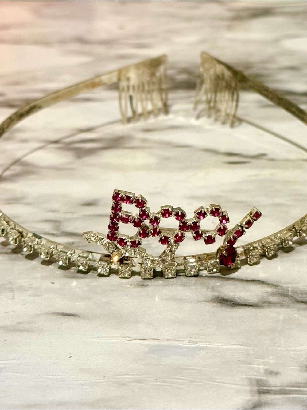 Crystal Rhinestone "Boo" Halloween Headband, Red Lettering Spooky Tiara Crown